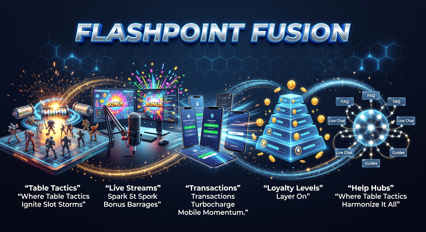 Dynamisches Interface von Flashpoint Fusion mit integrierten Tisch-, Slot- und Live-Elementen auf einem Mobilgerät