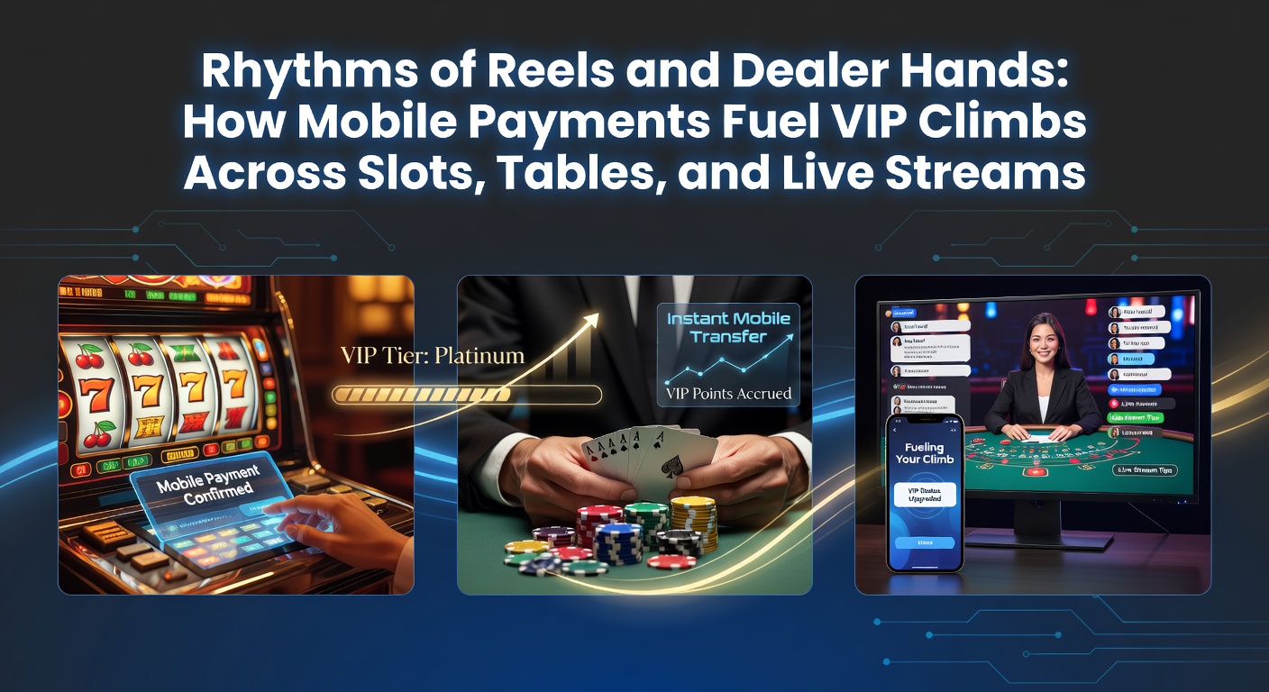 Smartphone mit mobiler Zahlungs-App in der Hand eines Spielers vor Slot-Reels und einem Live-Dealer-Tisch